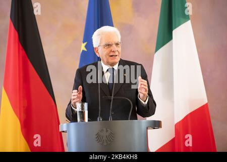 Der italienische Präsident Sergio Mattarela wird bei einer Pressekonferenz am 18. Januar 2019 im Schloss Bellevue in Berlin abgebildet. (Foto von Emmanuele Contini/NurPhoto) Stockfoto