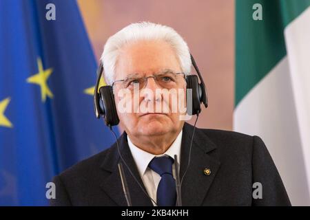 Der italienische Präsident Sergio Mattarela wird bei einer Pressekonferenz am 18. Januar 2019 im Schloss Bellevue in Berlin abgebildet. (Foto von Emmanuele Contini/NurPhoto) Stockfoto