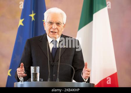 Der italienische Präsident Sergio Mattarela wird bei einer Pressekonferenz am 18. Januar 2019 im Schloss Bellevue in Berlin abgebildet. (Foto von Emmanuele Contini/NurPhoto) Stockfoto