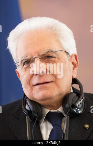 Der italienische Präsident Sergio Mattarela wird bei einer Pressekonferenz am 18. Januar 2019 im Schloss Bellevue in Berlin abgebildet. (Foto von Emmanuele Contini/NurPhoto) Stockfoto