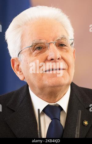 Der italienische Präsident Sergio Mattarela wird bei einer Pressekonferenz am 18. Januar 2019 im Schloss Bellevue in Berlin abgebildet. (Foto von Emmanuele Contini/NurPhoto) Stockfoto