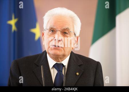 Der italienische Präsident Sergio Mattarela wird bei einer Pressekonferenz am 18. Januar 2019 im Schloss Bellevue in Berlin abgebildet. (Foto von Emmanuele Contini/NurPhoto) Stockfoto