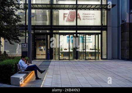 Finanzielle Durchführung Behörde (FCA) Hauptsitz in London, England Vereinigtes Königreich Großbritannien Stockfoto