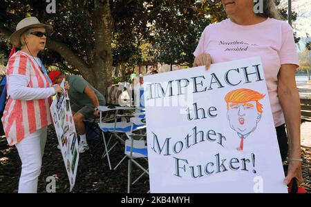 Demonstranten halten nach dem dritten jährlichen Frauenmarsch am 19. Januar 2019 in Orlando, Florida, Schilder ab. (Foto von Paul Hennessy/NurPhoto) Stockfoto