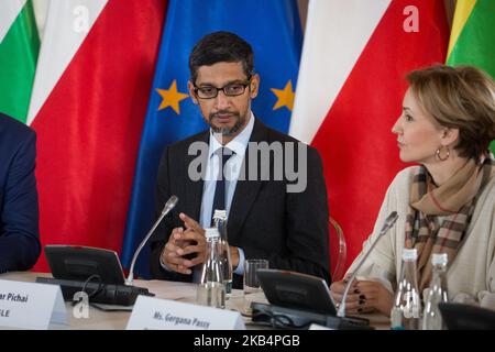Google-CEO Sundar Pichai während des „Innovationsroundtable für Mittel- und Osteuropa“ am 21. Januar 2019 im Lazienki-Palast in Warschau, Polen (Foto: Mateusz Wlodarczyk/NurPhoto) Stockfoto