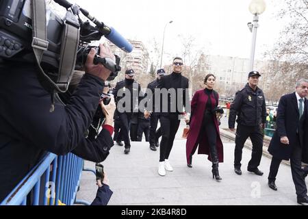 Cristiano Ronaldo und seine Freundin Georgina Rodriguez, um am 22. Januar 2019 in Madrid, Spanien, an einer Gerichtsverhandlung wegen Steuerhinterziehung bei Audiencia Provincial teilzunehmen. (Foto von Oscar Gonzalez/NurPhoto) Stockfoto