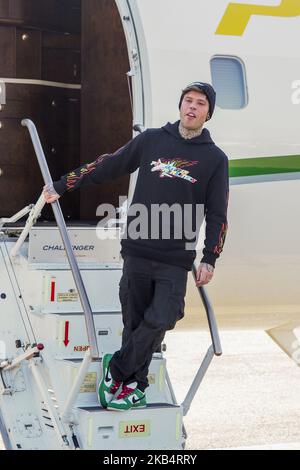 Am 22. Januar 2019 präsentiert Fedez sein neues Album „Paranoia Airlines“ am Flughafen Mailand-Linate in Mailand, Italien. (Foto von Mauro Ujetto/NurPhoto) Stockfoto