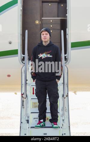 Am 22. Januar 2019 präsentiert Fedez sein neues Album „Paranoia Airlines“ am Flughafen Mailand-Linate in Mailand, Italien. (Foto von Mauro Ujetto/NurPhoto) Stockfoto