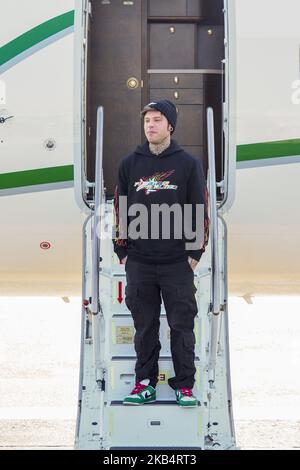 Am 22. Januar 2019 präsentiert Fedez sein neues Album „Paranoia Airlines“ am Flughafen Mailand-Linate in Mailand, Italien. (Foto von Mauro Ujetto/NurPhoto) Stockfoto