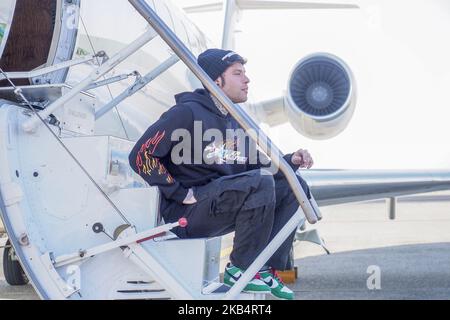 Am 22. Januar 2019 präsentiert Fedez sein neues Album „Paranoia Airlines“ am Flughafen Mailand-Linate in Mailand, Italien. (Foto von Mauro Ujetto/NurPhoto) Stockfoto