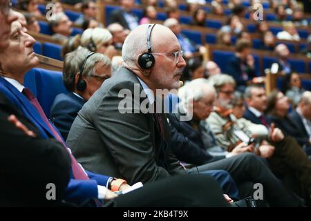 Frans Timmersmans, der am 23. Januar 2019 an der Debatte über den Bürgerdialog im Auditorium Maximum der Jagiellonen-Universität in Krakau, Polen, teilnahm. (Foto von Beata Zawrzel/NurPhoto) Stockfoto