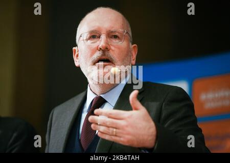 Frans Timmersmans, der am 23. Januar 2019 an der Debatte über den Bürgerdialog im Auditorium Maximum der Jagiellonen-Universität in Krakau, Polen, teilnahm. (Foto von Beata Zawrzel/NurPhoto) Stockfoto