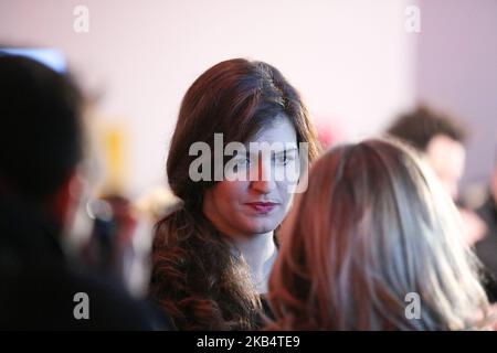 Die französische Juniorministerin, die dem Premierminister, Marlene Schiappa (C), angeschlossen ist, nimmt an einer Konférence der Partei La Republique en Marche (LREM) in Paris Teil; am 24. Januar 2019. (Foto von Michel Stoupak/NurPhoto) Stockfoto