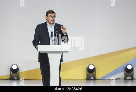 Generalanwalt Jurij Lutsenko hält eine Rede während eines Forums, in dem der Präsident der Ukraine Petro Poroschenko ankündigt, während des Forums in Kiew, Ukraine, im Januar 29,2019, seinen Antrag auf eine zweite fünfjährige Amtszeit zu stellen (Foto: Sergii Kharchenko/NurPhoto) Stockfoto