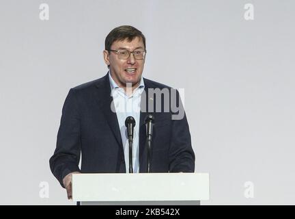 Generalanwalt Jurij Lutsenko hält eine Rede während eines Forums, in dem der Präsident der Ukraine Petro Poroschenko ankündigt, während des Forums in Kiew, Ukraine, im Januar 29,2019, seinen Antrag auf eine zweite fünfjährige Amtszeit zu stellen (Foto: Sergii Kharchenko/NurPhoto) Stockfoto