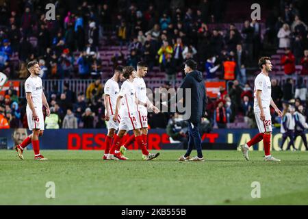 Sevilla FC Spieler am Ende des Spiels FC Barcelona gegen Sevilla CF, für die Runde von 8, spielte die zweite Etappe der Copa del Rey am 30. Januar 2019 im Camp Nou in Barcelona, Spanien. (Foto von Urbanandsport/NurPhoto) Stockfoto