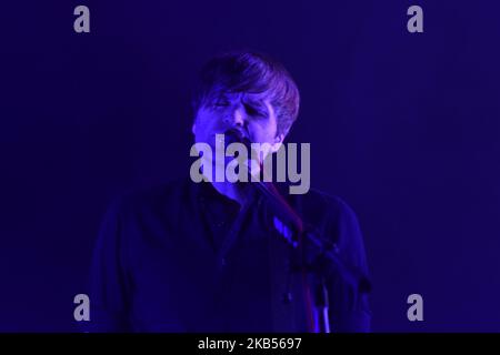 Die amerikanische Alternative-Rockband Death Cab für Cutie treten am 1. Februar 2019 live im Eventim Apollo in Hammersmith, London, auf. Die Band besteht aus Ben Gibbard (Gesang, Gitarre, Klavier), Nick Harmer (Bass), Dave Depper (Gitarre, keyboards, Gesang), Zac Rae (Keyboards, Gitarre) und Jason McGerr (Schlagzeug) (Foto: Alberto Pezzali/NurPhoto) Stockfoto