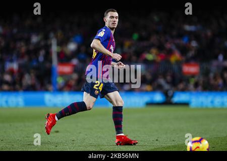 FC Barcelona Verteidiger Thomas Vermaelen (24) im Spiel FC Barcelona gegen CD Valencia CF, für die Runde 22 der Liga Santander, spielte am 2. Februar 2019 im Camp Nou in Barcelona, Spanien. (Foto von Urbanandsport/NurPhoto) Stockfoto