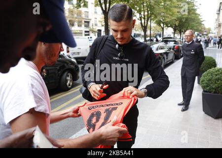 Mauro Icardi von der PSG Scene kommt am 29. August 2019 in seinem Hotel in Paris, Frankreich, an. (Foto von Mehdi Taamallah/NurPhoto) Stockfoto