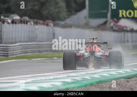 Max Verstappen fährt den (33) Aston Martin Red Bull Racing am 6. September 2019 auf der Rennstrecke beim Training für den Formel 1 Grand Prix von Italien im Autodromo di Monza in Monza, Italien. (Foto von Emmanuele Ciancaglini/NurPhoto) Stockfoto