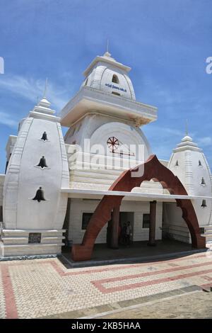 Gandhi Mandapam befindet sich in Kanyakumari, Tamil Nadu, Indien. Das 1956 erbaute Gandhi Mandapam (Gandhi-Denkmal) in Kanyakumari befindet sich an dem Ort, an dem Gandhis Asche aufbewahrt wurde, bevor sie ins Meer verstreut wurde, und weist einzigartige architektonische Details auf, um das Leben des geliebten Führers zu ehren. (Foto von Creative Touch Imaging Ltd./NurPhoto) Stockfoto