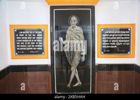 Gandhi Mandapam in Kanyakumari, Tamil Nadu, Indien. Das 1956 erbaute Gandhi Mandapam (Gandhi-Denkmal) in Kanyakumari befindet sich an dem Ort, an dem Gandhis Asche aufbewahrt wurde, bevor sie ins Meer verstreut wurde, und weist einzigartige architektonische Details auf, um das Leben des geliebten Führers zu ehren. (Foto von Creative Touch Imaging Ltd./NurPhoto) Stockfoto