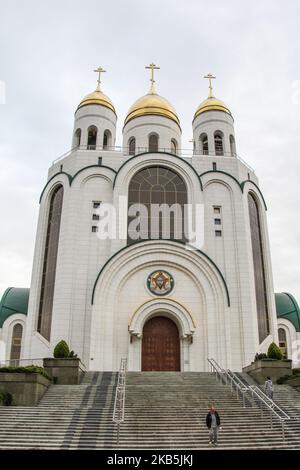 Kathedrale Christi des Erlösers auf dem Siegesplatz (Ploshchad Pobedy) ein zentraler Platz in der Stadt ist am 7. September 2019 in der russischen Hauptstadt von Königsberg zu sehen (Foto: Michal Fludra/NurPhoto) Stockfoto