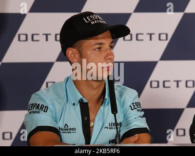 Lorenzo Dalla Porta während der Pressekonferenz vor dem Gran Premio OCTO von San Marino e Riviera di Rimini 2019 auf der Rennstrecke Misano-Marco Simoncelli, am 12. September 2019 (Foto: Loris Roselli/NurPhoto). Stockfoto