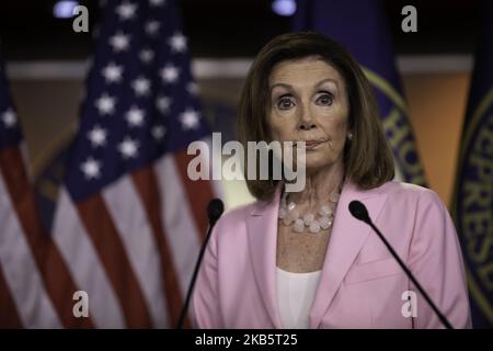 Die US-Sprecherin des Repräsentantenhauses Nancy Pelosi (D-Calif) hält am 12. September 2019 ihre wöchentliche Pressekonferenz auf dem Capitol Hill, Washington D.C. ab. (Foto von Aurora Samperio/NurPhoto) Stockfoto