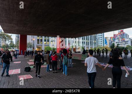 Protest gegen die Regierung von Präsident Jair Bolsonaro im MASP (Kunstmuseum von São Paulo). Paulista Avenue in São Paulo, Brasilien, 13. September 2019. (Filmmaterial von Filam Beltrame/NurPhoto) Stockfoto