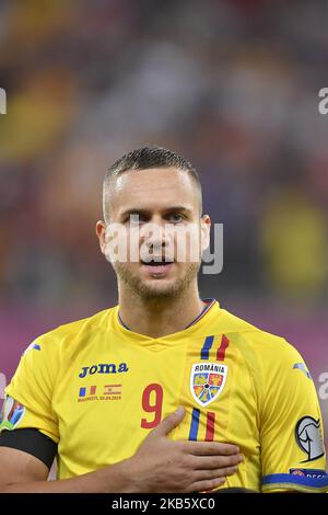 Rumäniens George Puscas während des UEFA EURO 2020 Gruppe F Qualifikationsspiel Rumänien gegen Spanien in der Arena Nationala am 05. September 2019 in Bukarest, Rumänien. (Foto von Alex Nicodim/NurPhoto) Stockfoto