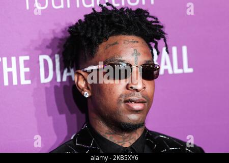 MANHATTAN, NEW YORK CITY, NEW YORK, USA - 12. SEPTEMBER 2019: Rapper 21 Savage Wearing Saint Laurent kommt beim jährlichen Diamond Ball 5. von Rihanna an, der der Clara Lionel Foundation zugute kommt, die am 12. September in der Cipriani Wall Street in Manhattan, New York City, New York, USA, stattfand. (Foto von Xavier Collin/Image Press Agency/NurPhoto) Stockfoto