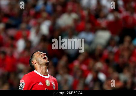 Raul de Tomas von SL Benfica reagiert während des Fußballspiels der Portugiesischen Liga zwischen SL Benfica und dem FC Gil Vicente am 14. September 2019 im Luz-Stadion in Lissabon, Portugal. (Foto von Pedro FiÃºza/NurPhoto) Stockfoto