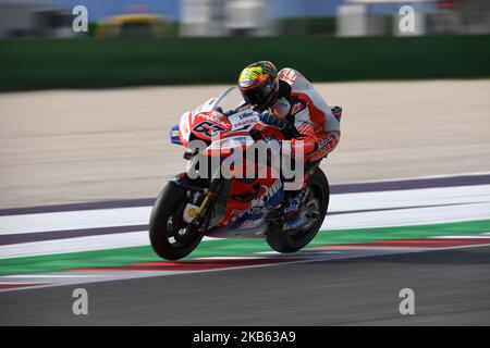 63 Italienischer Fahrer Francesco Bagnaia vom italienischen Team Pramac Racing fährt während Octo San Marino und Riviera di Rimini GP, 13. Etappe der MotoGP Weltmeisterschaft im Misano World Circuit Marco Simoncelli, Riviera di Rimini, Italien (Foto von Andrea Diodato/NurPhoto) Stockfoto