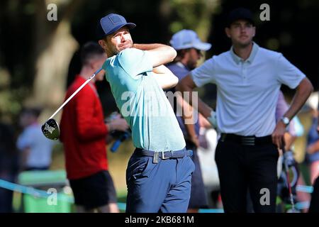 England Bowler Jimmy Anderson während der BMW PGA Championship Pro am im Wentworth Club, Virginia Water am Mittwoch, 18.. September 2019. (Foto von Jon Bromley/MI News/NurPhoto) Stockfoto