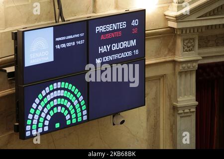 Die argentinischen Senatoren stimmen angesichts der Wirtschaftskrise dem Nahrungsmittelnotfallgesetz zu, während die Sozialorganisationen am 18. September 2019 in Buenos Aires, Argentinien, vor dem Nationalkongress protestieren. (Foto von Carol Smiljan/NurPhoto) Stockfoto