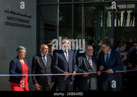 Einweihung des französischen Instituts für muslimische Zivilisation in Lyon, Frankreich, am 19. September 2019. Der Innenminister Christophe Castaner war neben dem Rektor der Großen Moschee von Lyon, Kamel Kabtane, dem Bürgermeister der Stadt Gérard Collomb, dem Präsidenten der Stadt David Kimelfeld und dem Präfekten Pascal Mailhos anwesend. (Foto von Nicolas Liponne/NurPhoto) Stockfoto