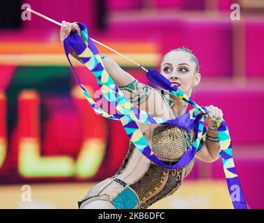 Boryana Kaleyn aus Bulgarien während der Rhythmischen Gymnastik-Weltmeisterschaft 37. in der Nationalen Gymnastikarena in Baku, Aserbaidschan, am 20. September 2019. (Foto von Ulrik Pedersen/NurPhoto) Stockfoto