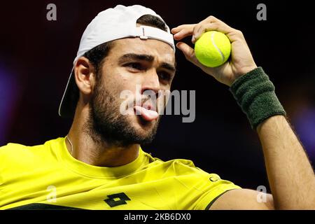 Matteo Berrettini aus Italien während seines ATP-Viertelfinalmatches St. Petersburg Open 2019 gegen den weißrussischen Egor Gerasimov am 21. September 2019 in Sankt Petersburg, Russland. (Foto von Mike Kireev/NurPhoto) Stockfoto