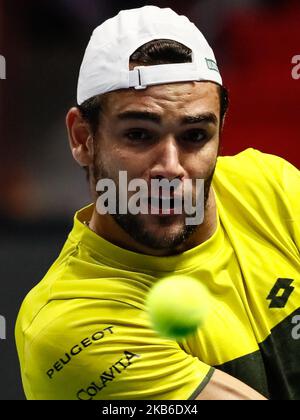 Matteo Berrettini aus Italien während seines ATP-Viertelfinalmatches St. Petersburg Open 2019 gegen den weißrussischen Egor Gerasimov am 21. September 2019 in Sankt Petersburg, Russland. (Foto von Mike Kireev/NurPhoto) Stockfoto