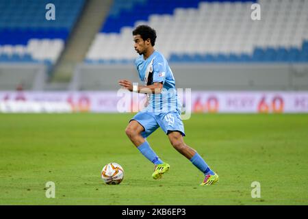 Akram Afif setzt sich während Al Sadd gegen Umm Salal in der QNB Stars League am 20 2019. September im Al Janoub Stadium, Katar, durch. (Foto von Simon Holmes/NurPhoto) Stockfoto