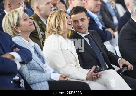 Präsident der Ukraine Wolodymyr Zelenskiy und seine Frau Olena Zelenskaya während des Forums JA in Kiew, Ukraine. 13-09-2019 (Foto von Maxym Marusenko/NurPhoto) Stockfoto