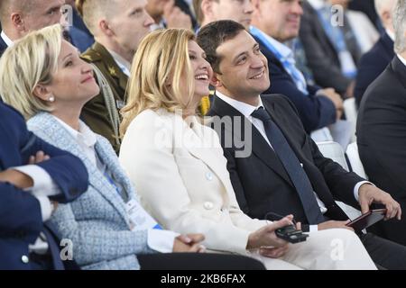 Präsident der Ukraine Wolodymyr Zelenskiy und seine Frau Olena Zelenskaya während des Forums JA in Kiew, Ukraine. 13-09-2019 (Foto von Maxym Marusenko/NurPhoto) Stockfoto