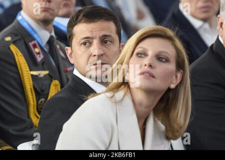 Präsident der Ukraine Wolodymyr Zelenskiy und seine Frau Olena Zelenskaya während des Forums JA in Kiew, Ukraine. 13-09-2019 (Foto von Maxym Marusenko/NurPhoto) Stockfoto