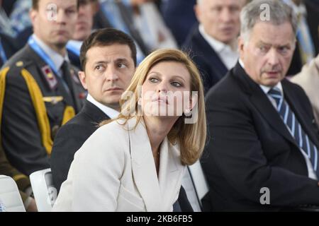 Präsident der Ukraine Wolodymyr Zelenskiy und seine Frau Olena Zelenskaya während des Forums JA in Kiew, Ukraine. 13-09-2019 (Foto von Maxym Marusenko/NurPhoto) Stockfoto