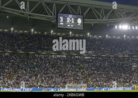 Die Curva Sud ohne Transparente nach den Festnahmen von 12 Ultras-Führern, die die Polizei letzte Woche während des Fußballspiels der Serie A zwischen Juventus FC und Hellas Verona FC im Allianz Stadium am 21. September 2019 in Turin, Italien, durchgeführt hat. Juventus gewann 2-1 gegen Verona. (Foto von Massimiliano Ferraro/NurPhoto) Stockfoto