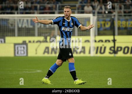 Milan Skriniar vom FC Internazionale reagiert auf eine verpasste Chance während des Serie A-Spiels zwischen dem FC Internazionele und der SS Lazio im Stadio Giuseppe Meazza am 25. September 2019 in Mailand, Italien. (Foto von Giuseppe Cottini/NurPhoto) Stockfoto