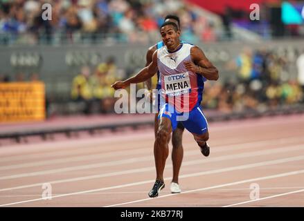 Reynier Mena aus Kuba, der am 29. September 2019 im Khalifa-Stadion in Doha, Katar, bei den IAAF-Leichtathletik-Weltmeisterschaften 17. im 200-Meter-Lauf für Männer antritt. (Foto von Ulrik Pedersen/NurPhoto) Stockfoto