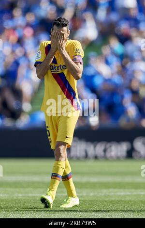 Sergio Busquets aus Barcelona reagiert während des Liga-Spiels zwischen Getafe CF und FC Barcelona im Coliseum Alfonso Perez am 29. September 2019 in Getafe, Spanien. (Foto von Jose Breton/Pics Action/NurPhoto) Stockfoto