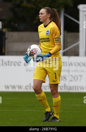 Megan Walsh von Brighton und Hove Albion WFC während des FA Women's Super League-Spiels von Barclay zwischen Arsenal Women und Brighton und Hove Albion Women im Meadow Park Stadium am 29. September 2019 in Boreham wood, England (Foto by Action Foto Sport/NurPhoto) Stockfoto